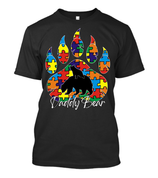 Daddy Bear Autism Awareness Puzzle Paw Prints T-Shirt