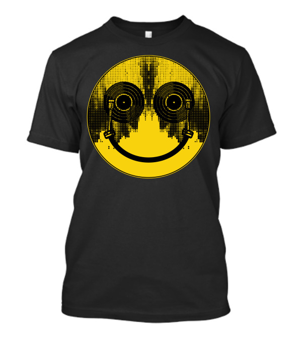 DJ Smile Life Face With Vinyl Records Eyes And Headphones Music T-Shirt