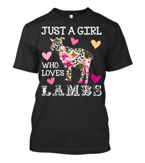 Just A Girl Who Loves Lambs Flower Pattern Hearts Dark T-Shirt