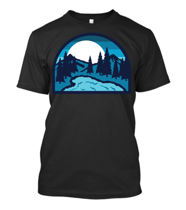 Lake Bold Moonlit Forest Mountain Scene T-Shirt
