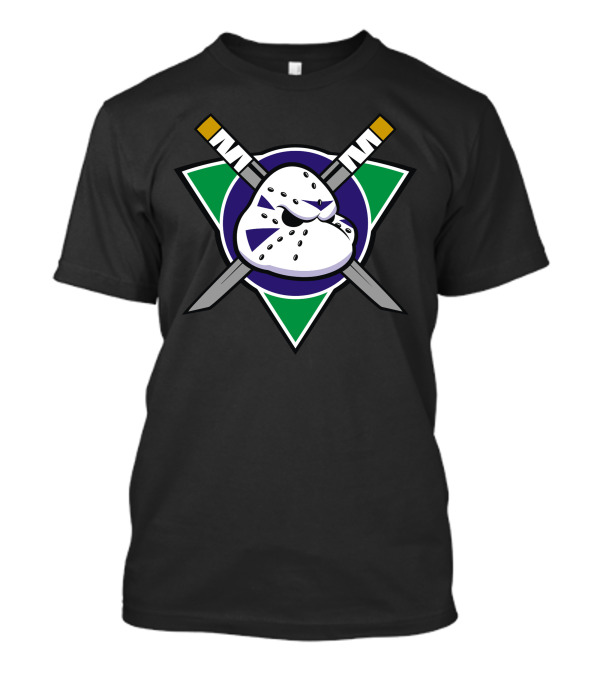 Mighty Ducks Hockey Mask And Sticks Retro Mashup T-Shirt