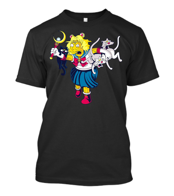 Homer Simpson Sailor Moon Parody With Luna And Artemis Cats T-Shirt