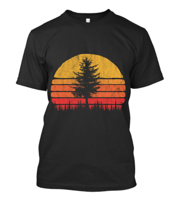 Retro Sunset Pine Tree Minimalist T-Shirt