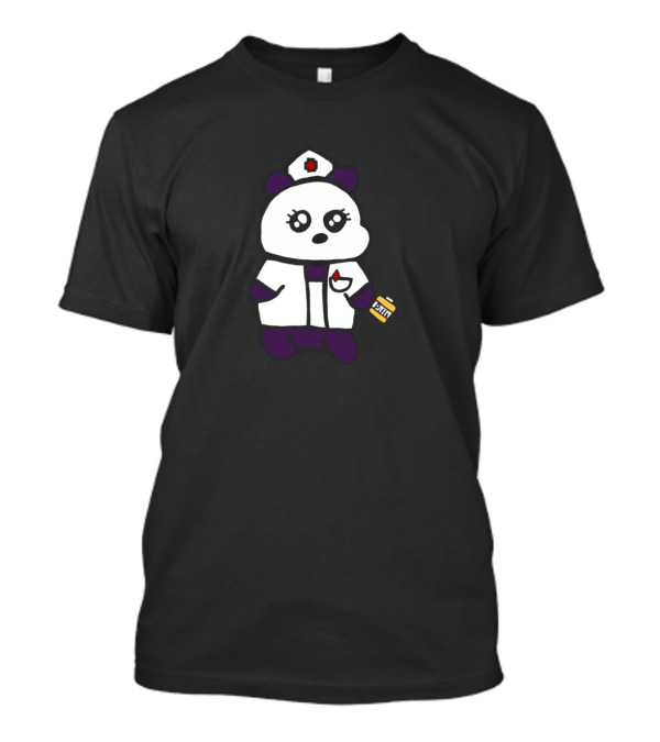 Nurse Panda Holding Syringe And Pill Bottle Dressed In Medical Uniform T-Shirt
