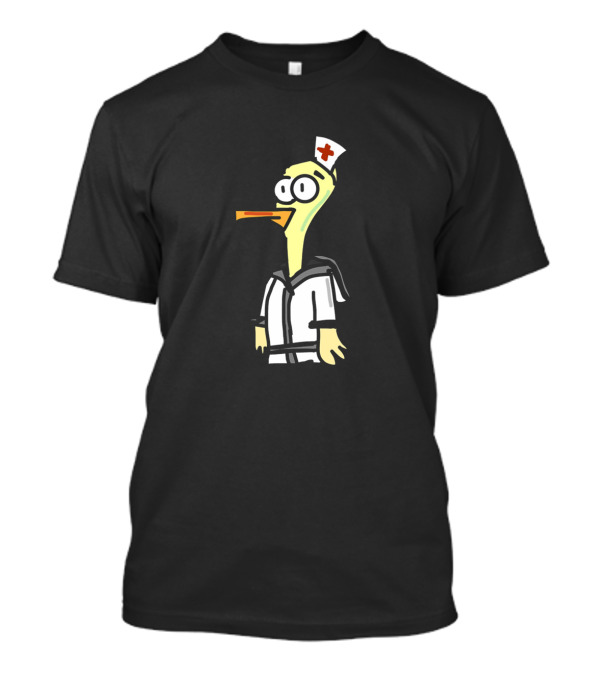 Nurse Stork Cartoon Bird In Sailor Uniform With Nurse Hat T-Shirt