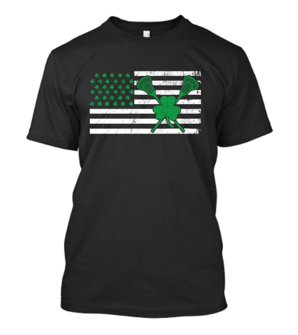 Irish American Flag With Shamrock And Lacrosse Sticks T-Shirt