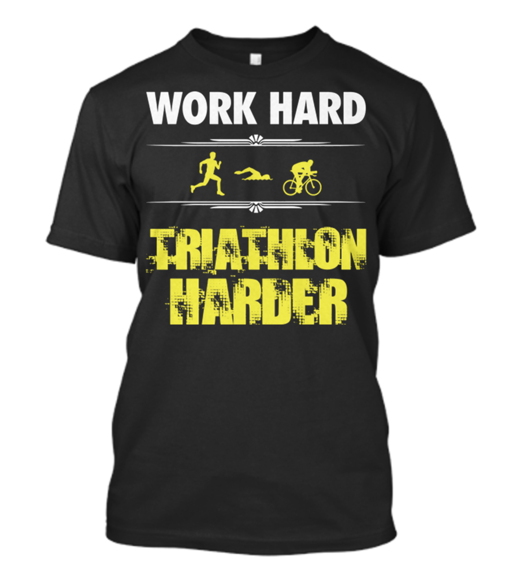 Work Hard Triathlon Harder Running Swimming Cycling Icons T-Shirt