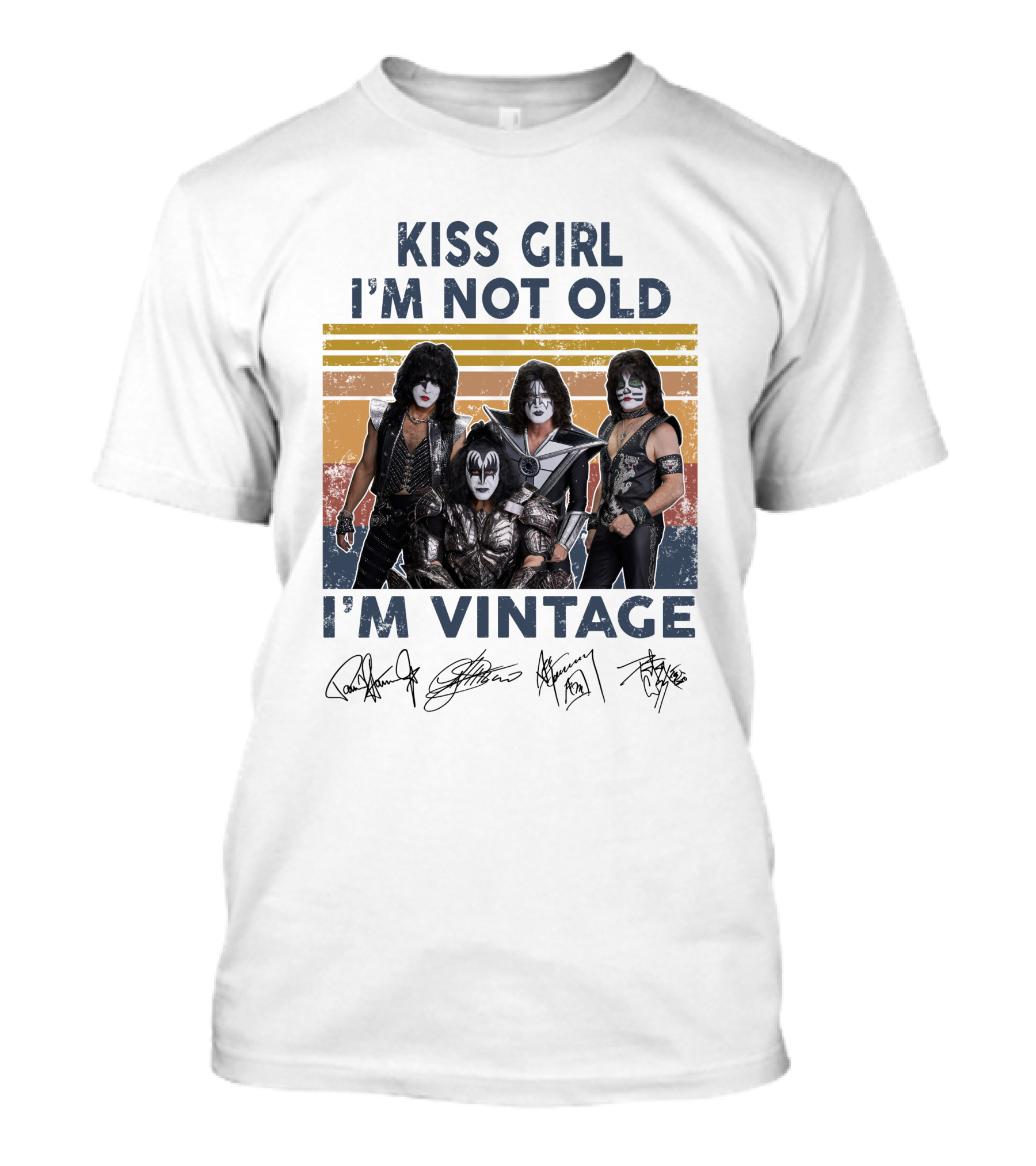 Kiss Girl I'm Not Old I'm Vintage Band Members Autographed Signature T-Shirt