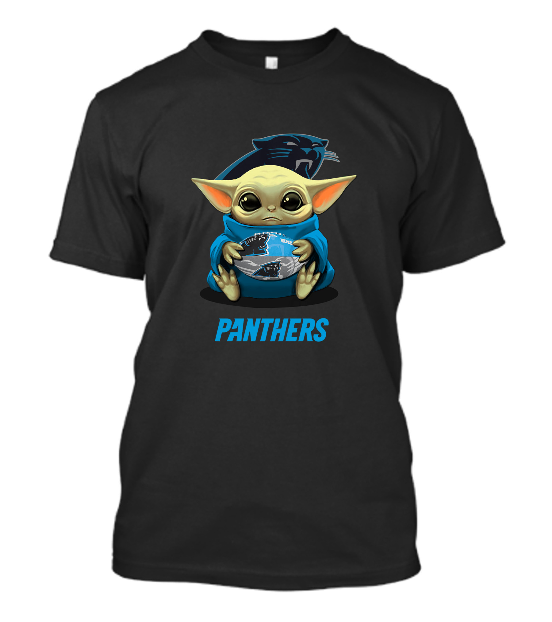Carolina Panthers Baby Yoda Holding Football With Panthers T-Shirt