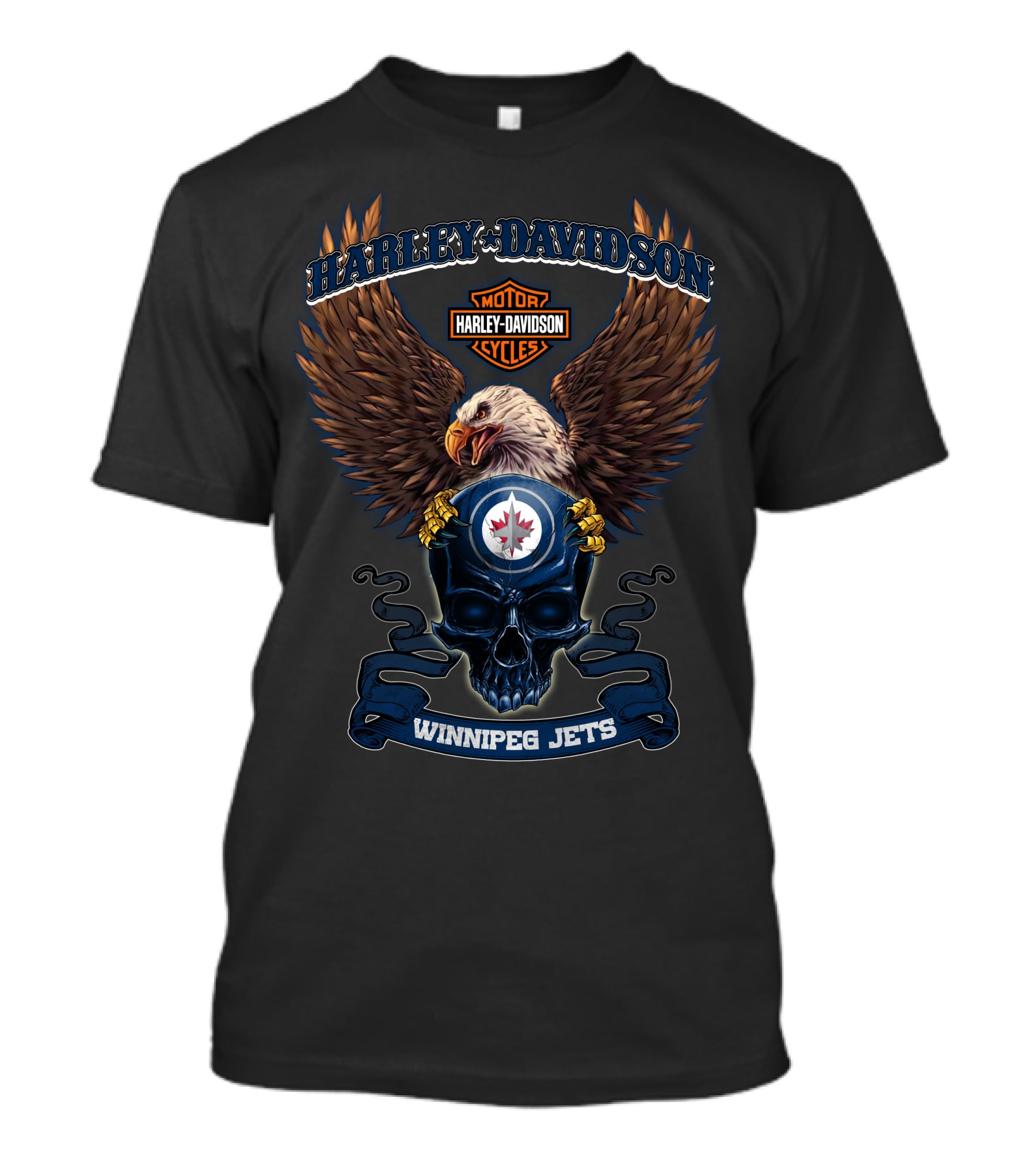 Harley Davidson Motorcycles Eagle Skull Winnipeg Jets T-Shirt