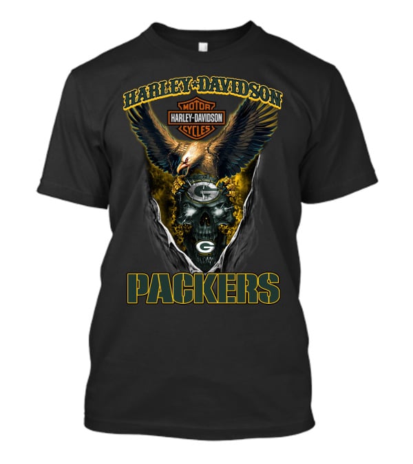 Harley Davidson Motorcycles Green Bay Packers Eagle And Skull T-Shirt