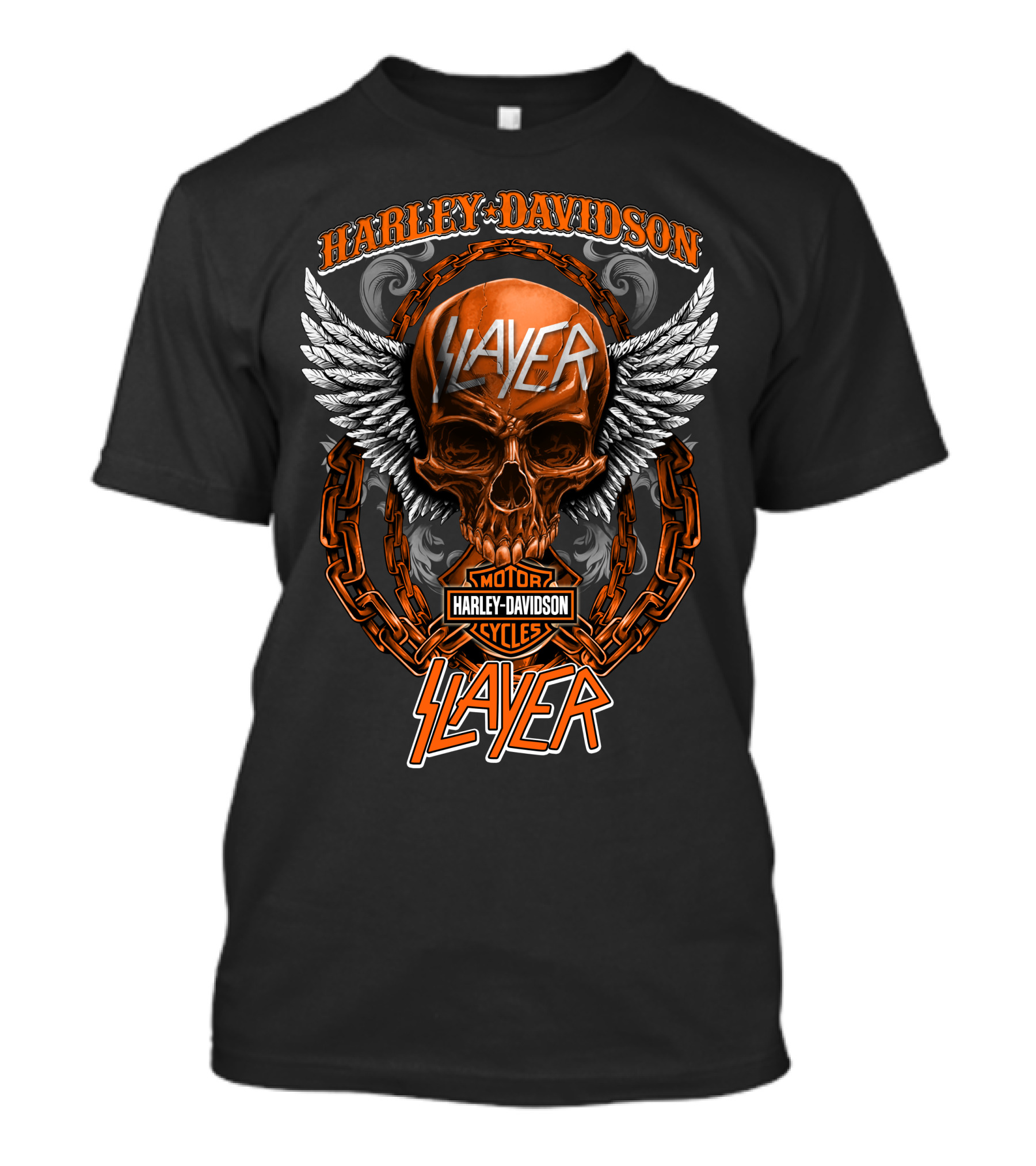 Harley Davidson Slayer Motor Cycles Skull Wings Chains T-Shirt