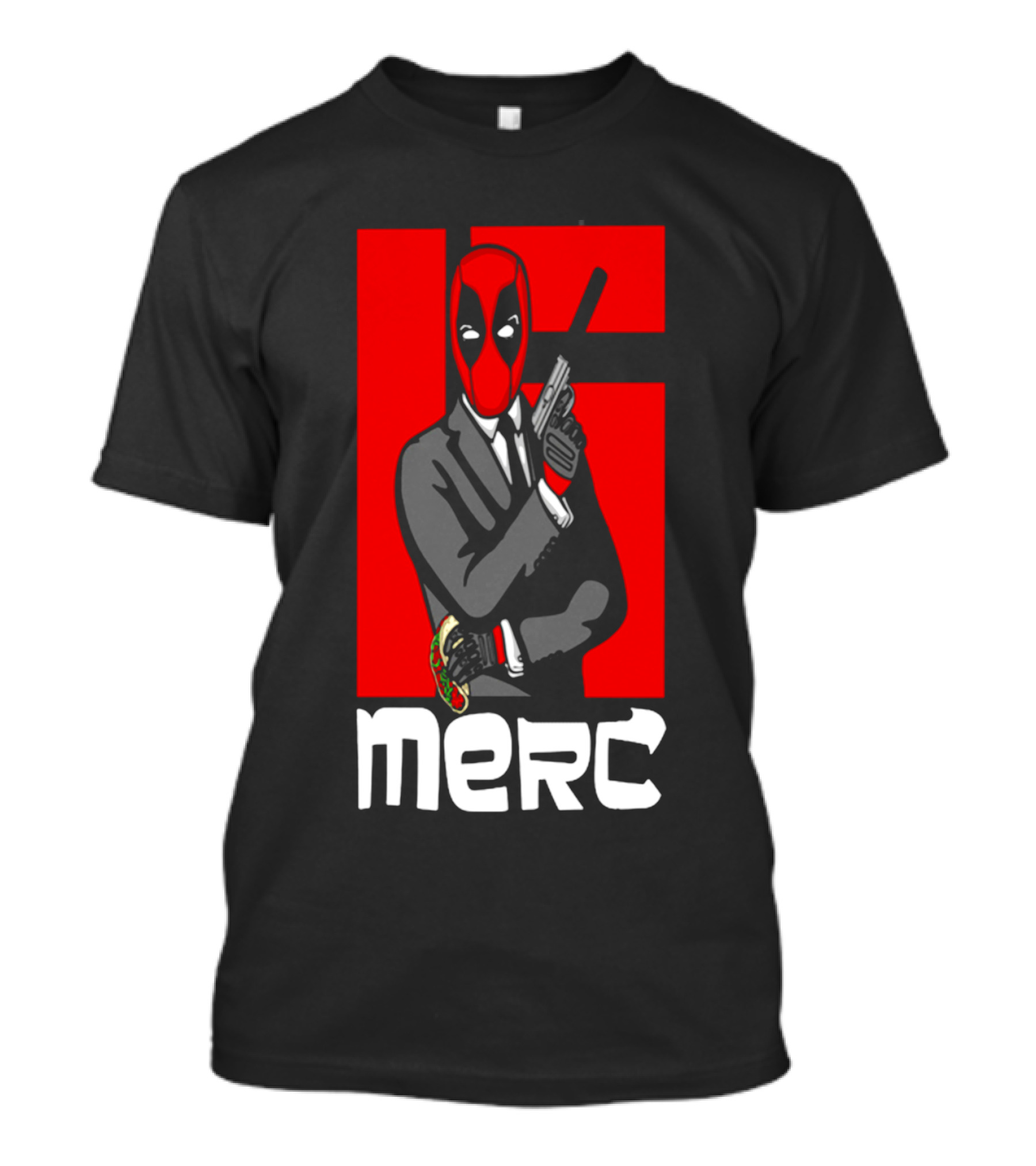 Deadpool Merc 007 Parody Graphic With Red Mask And Suit T-Shirt