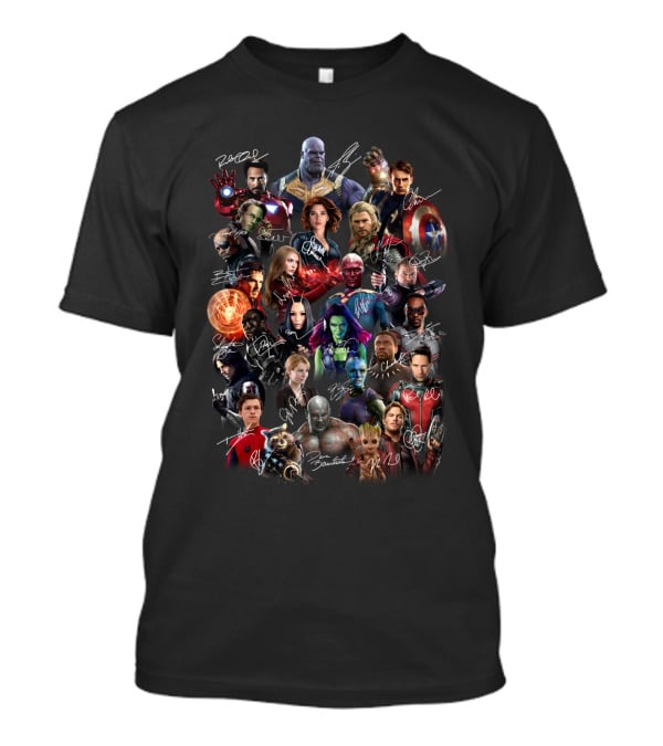 Marvel Avengers Endgame Cast Signatures Featuring Iconic Heroes And Villains T-Shirt