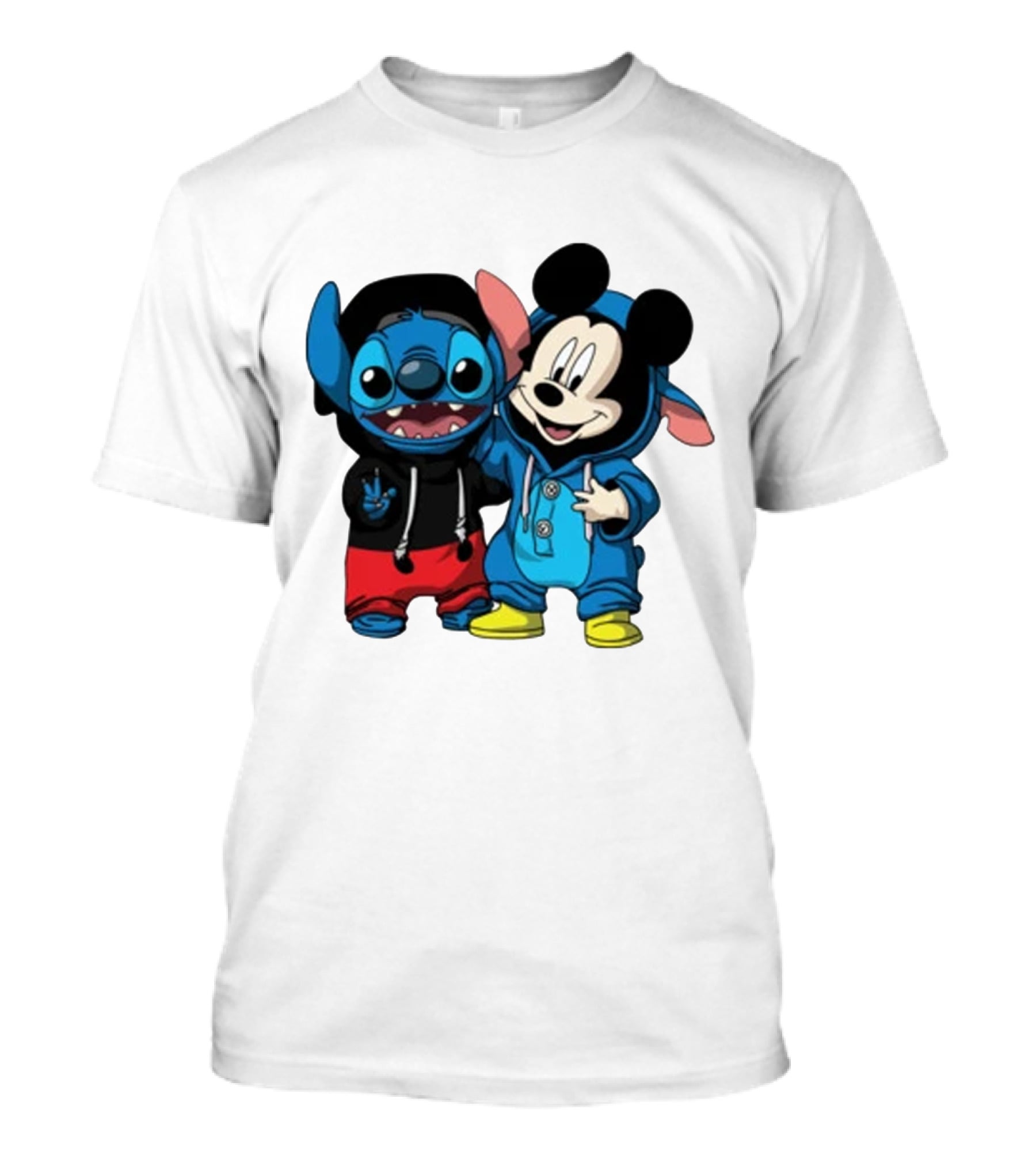 Mickey Mouse And Stitch In Hoodies T-Shirt