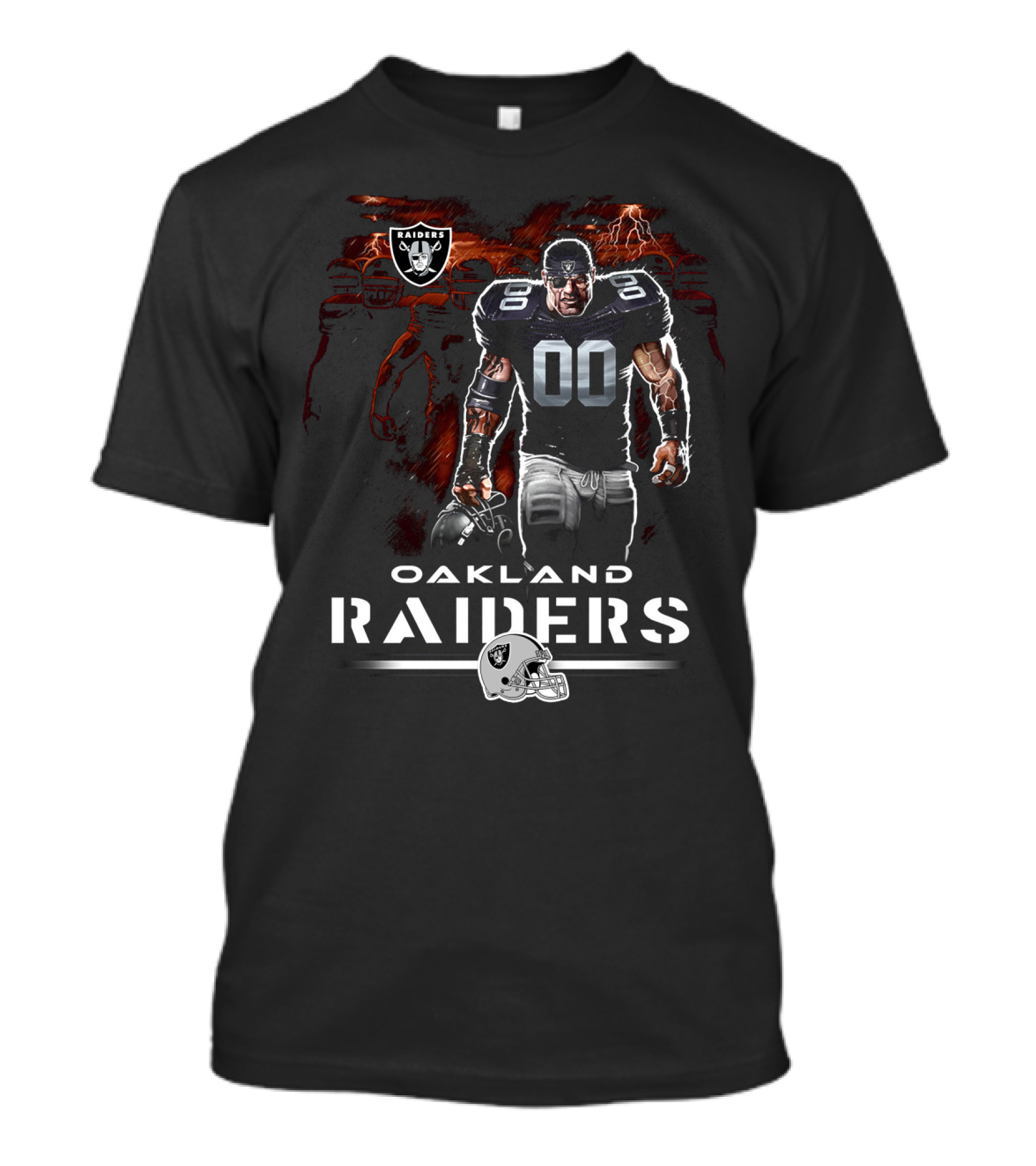 Oakland Raiders Nfl Player Illustration With Skull Logo And Helmet T-Shirt