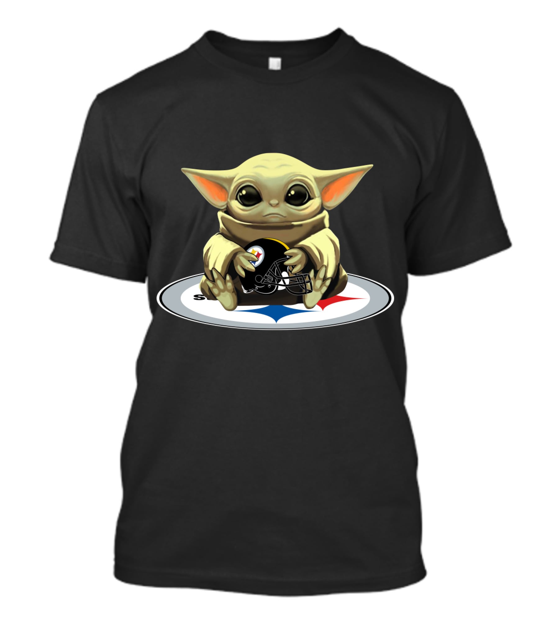 Baby Yoda Holding Steelers Football Helmet T-Shirt