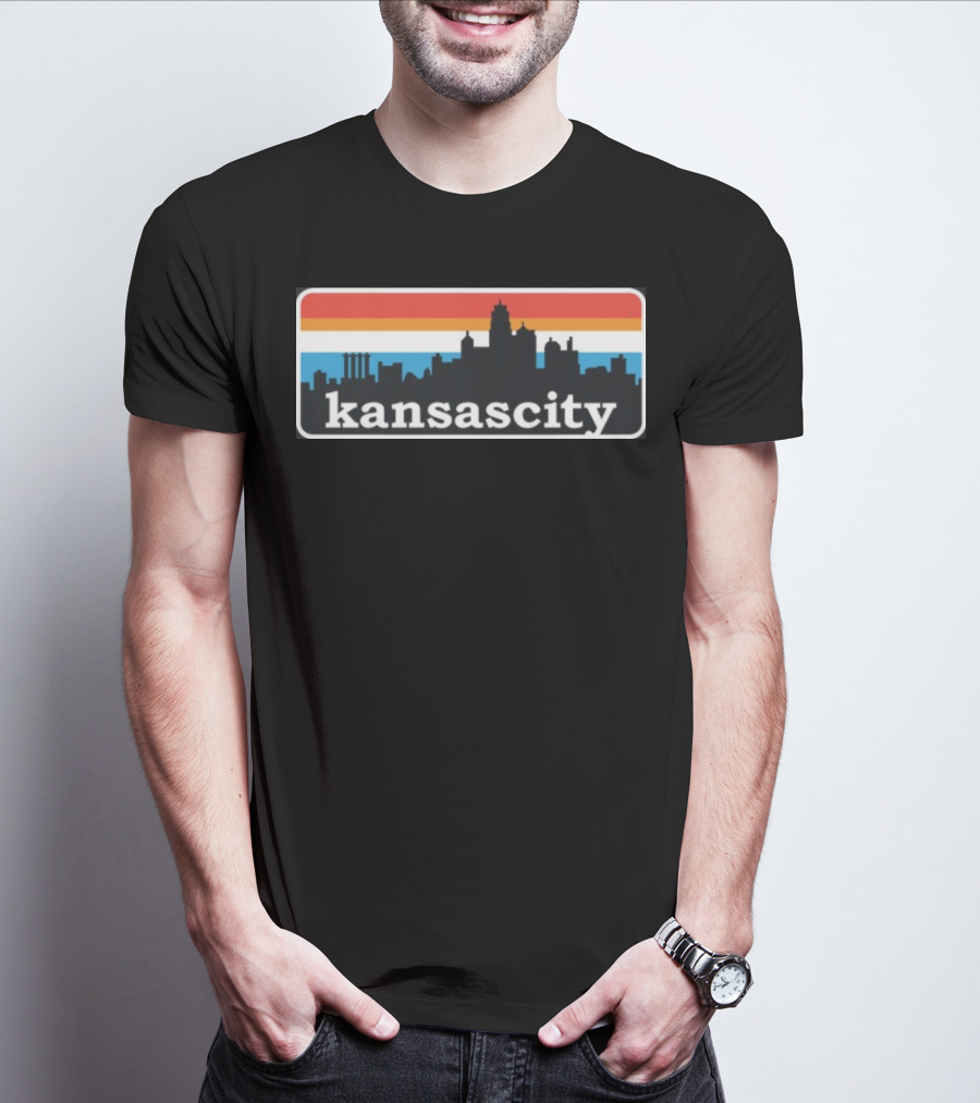 Jason Sudeikis Wearing Kansas City Skyline Retro Stripes T-Shirt