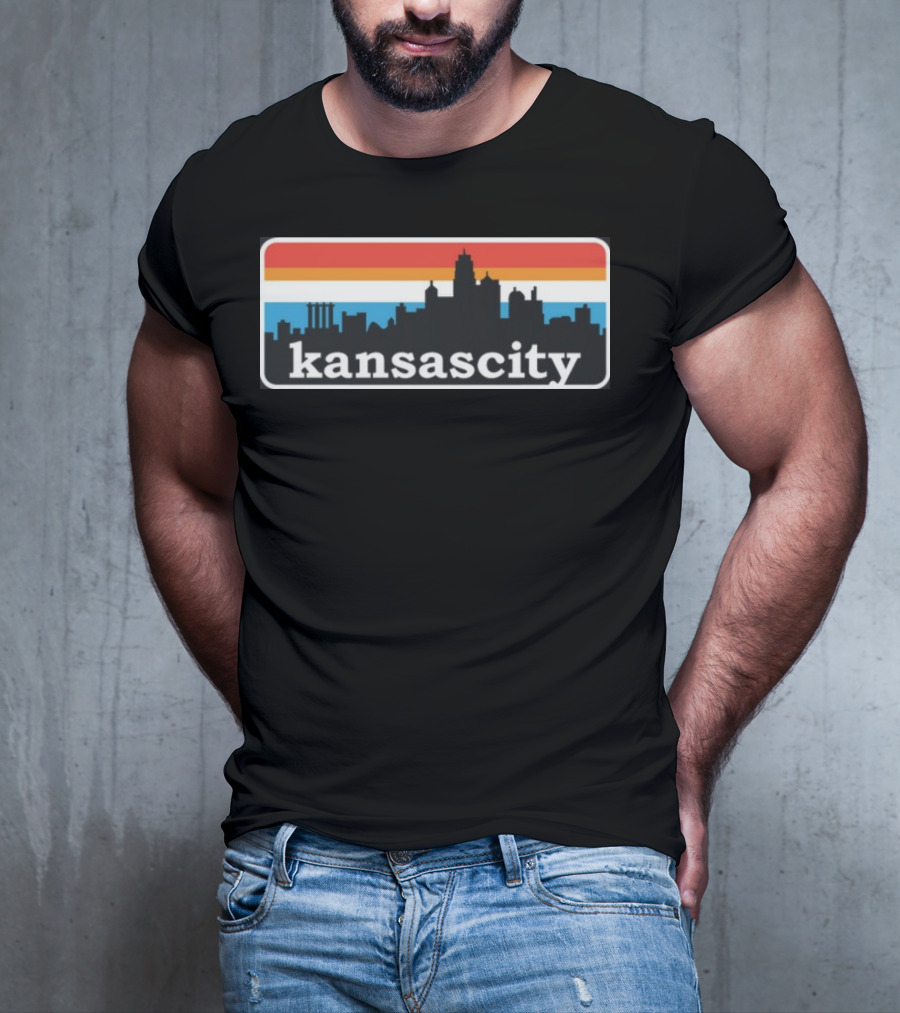 Jason Sudeikis Wearing Kansas City Skyline Retro Stripes T-Shirt