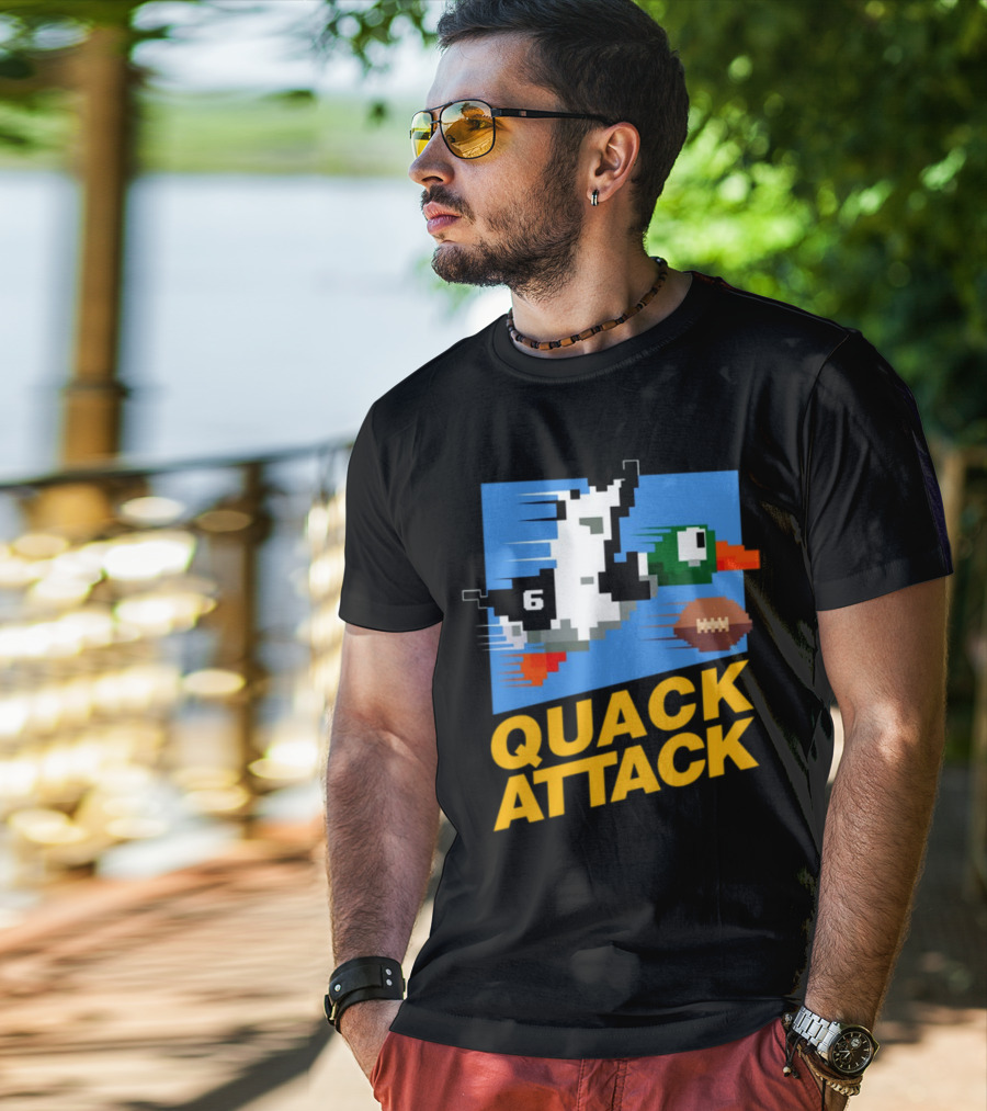 Quack Attack Pixel Duck Football Retro Gaming T-Shirt