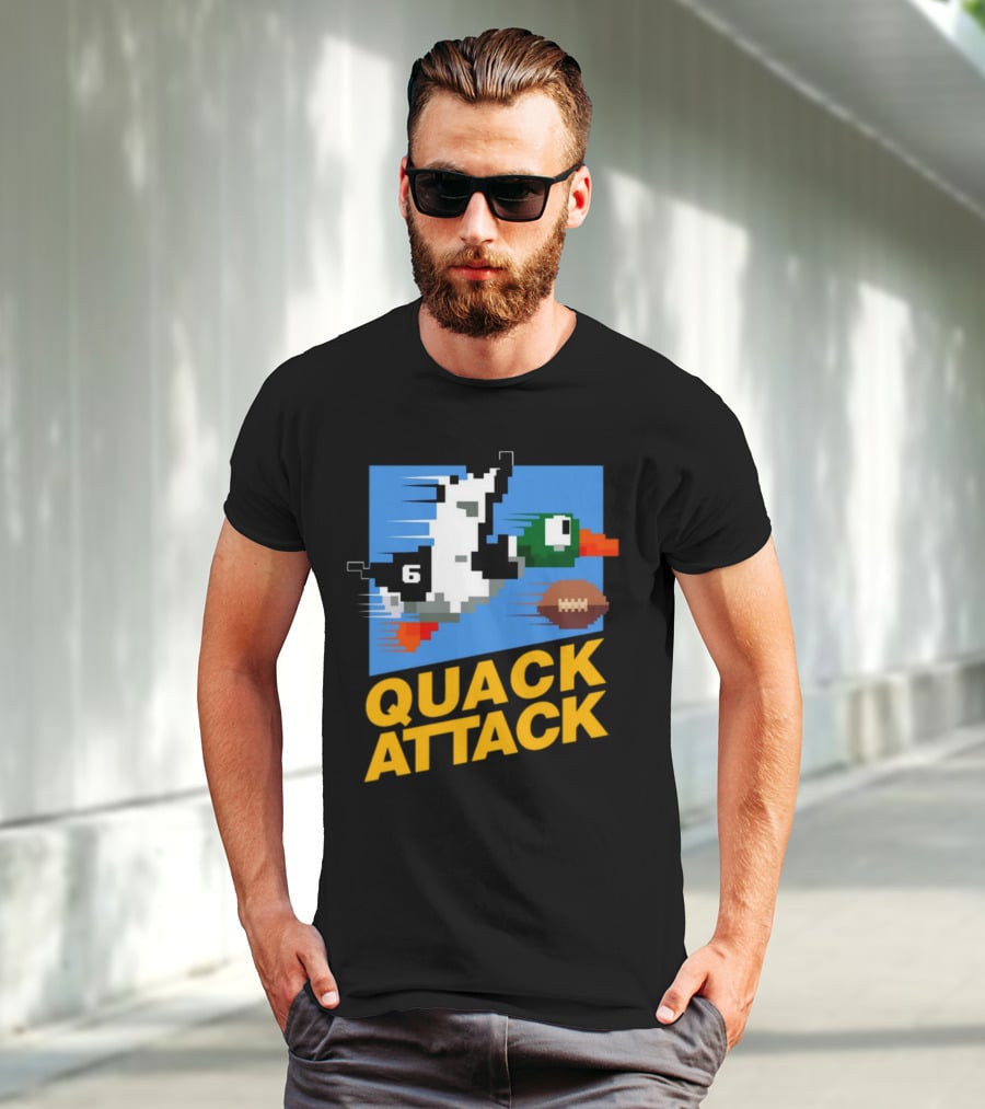 Quack Attack Pixel Duck Football Retro Gaming T-Shirt