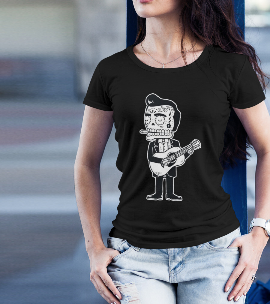 Johnny Cash Calavera Skull Playing Guitar T-Shirt