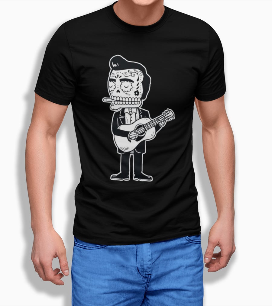 Johnny Cash Calavera Skull Playing Guitar T-Shirt