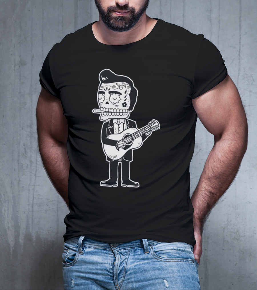 Johnny Cash Calavera Skull Playing Guitar T-Shirt