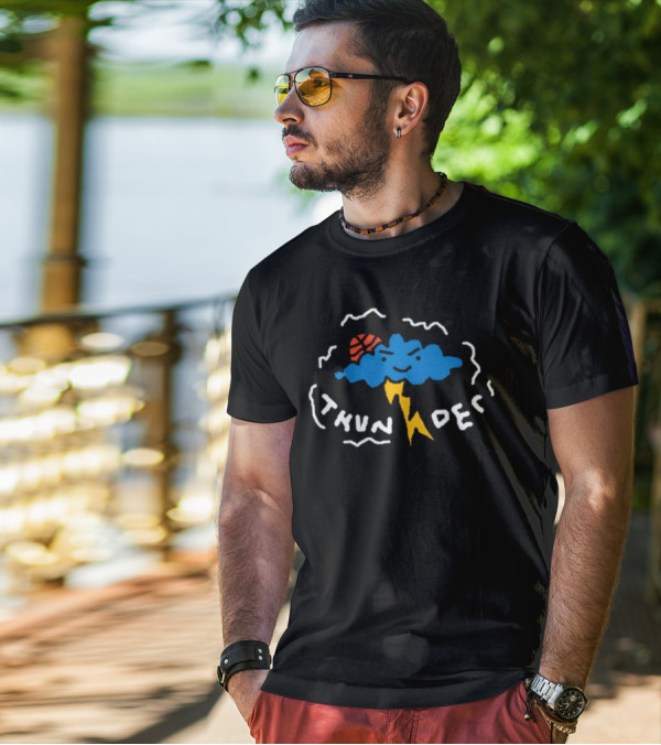 THUNDER Basketball Cloud With Lightning Bolt T-Shirt
