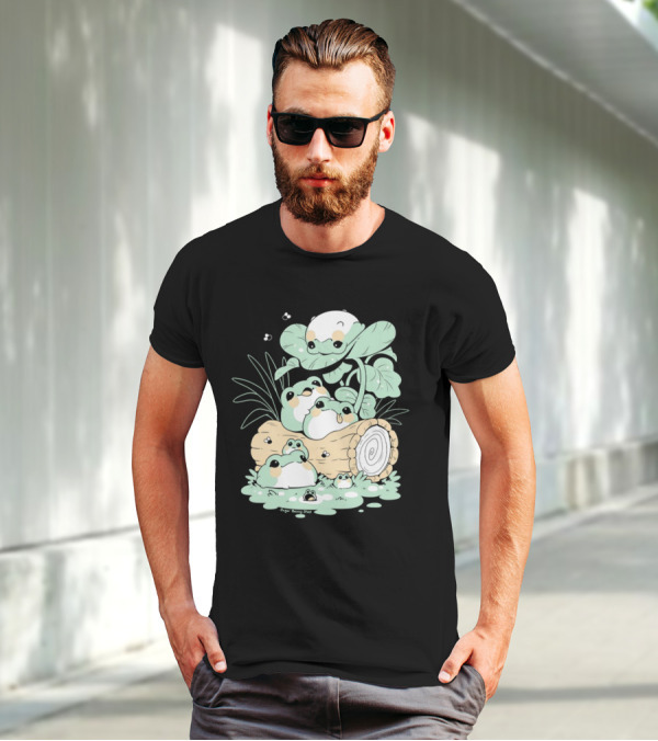 Sugoi Bunbu Shop Blob Frogs Log And Leaves T-Shirt