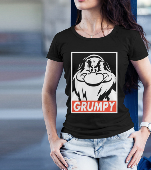 Seven Dwarfs Grumpy Black And White Cartoon T-Shirt