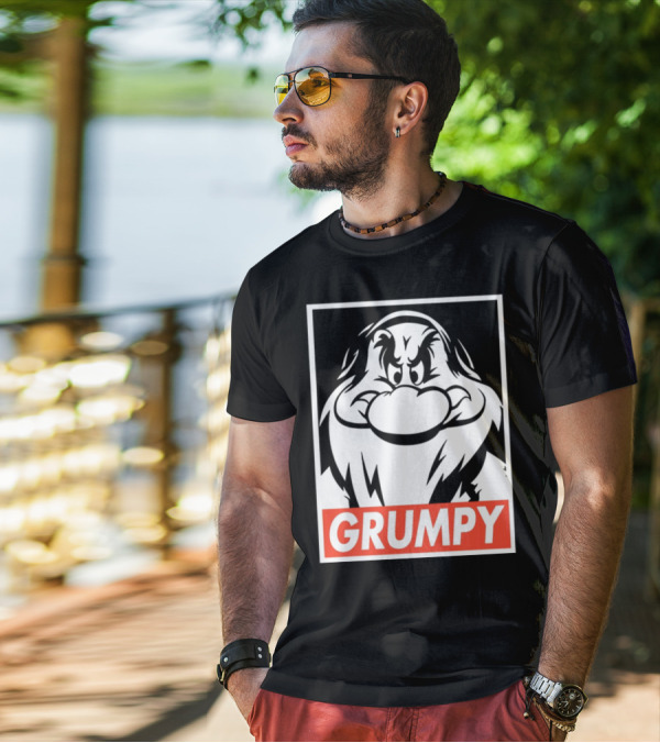 Seven Dwarfs Grumpy Black And White Cartoon T-Shirt