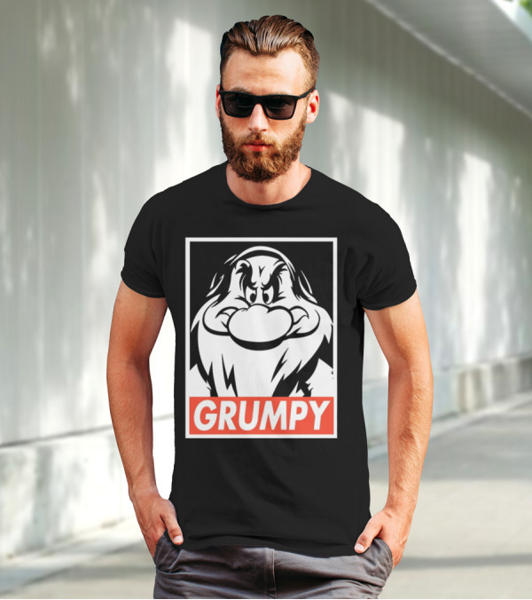 Seven Dwarfs Grumpy Black And White Cartoon T-Shirt