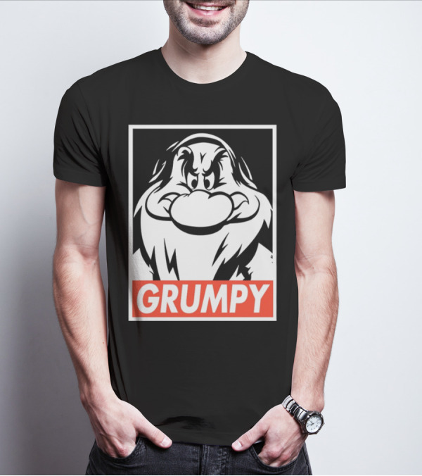 Seven Dwarfs Grumpy Black And White Cartoon T-Shirt