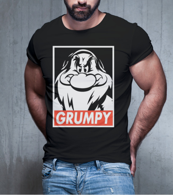Seven Dwarfs Grumpy Black And White Cartoon T-Shirt