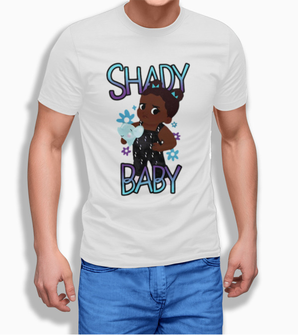 Shady Baby Cute Cartoon Character Holding Blue Elephant With Purple And Blue Flowers T-Shirt