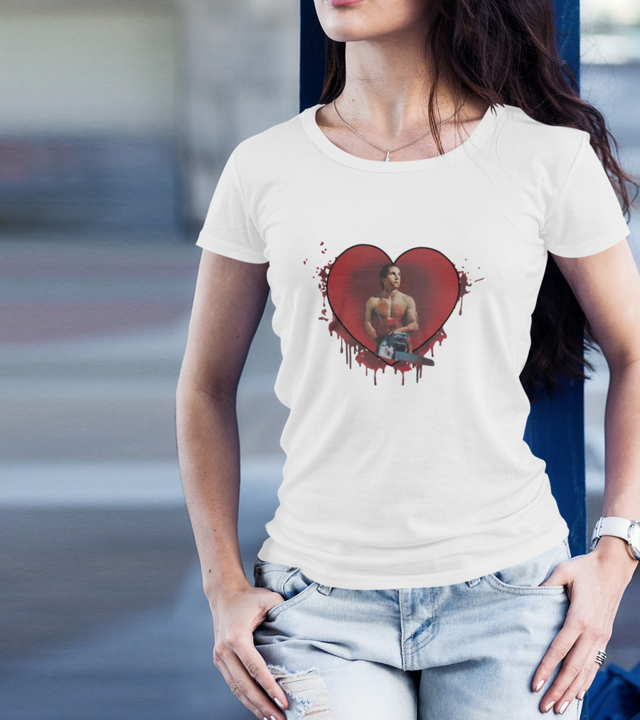 Christian Bale American Psycho Chainsaw Heart T-Shirt