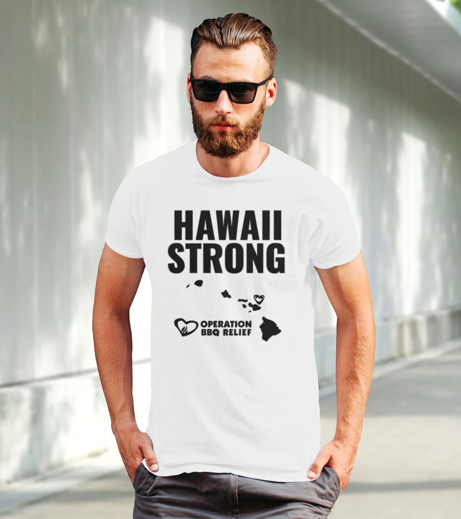 Hawaii Strong Operation BBQ Relief Map And Heart Icons T-Shirt
