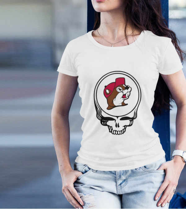 Buc-ee's Beaver In Grateful Dead Style Skull T-Shirt