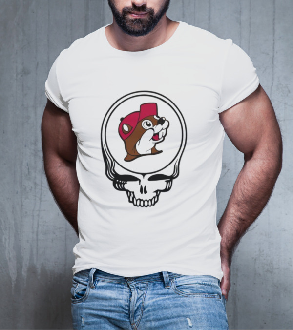 Buc-ee's Beaver In Grateful Dead Style Skull T-Shirt