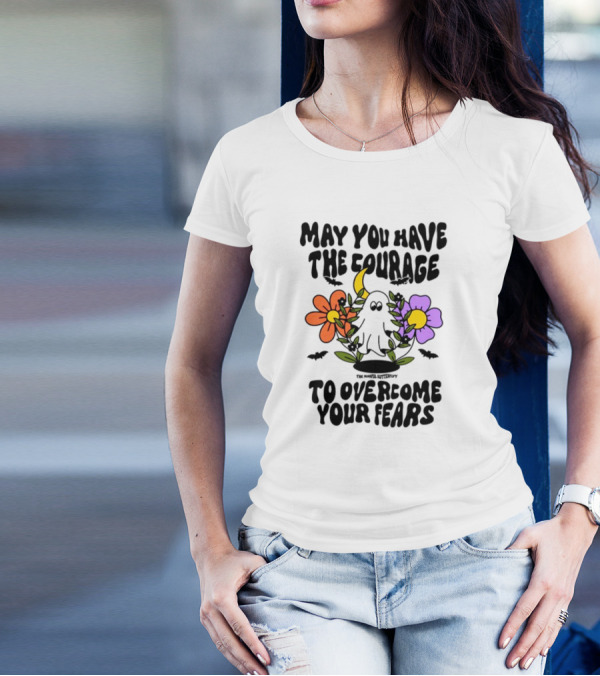 May You Have The Courage To Overcome Your Fears Ghost With Flowers And Bats T-Shirt