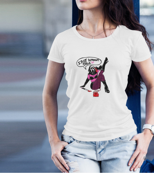 Oatmilklady I Just Wanna Talk Ghost Face Mask Retro Phone T-Shirt