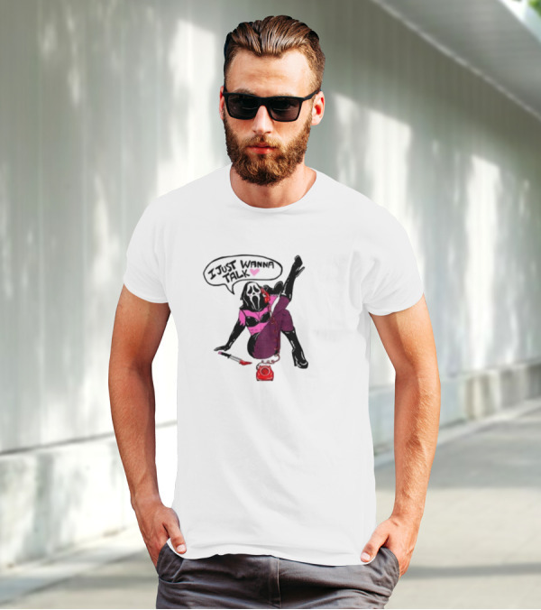 Oatmilklady I Just Wanna Talk Ghost Face Mask Retro Phone T-Shirt