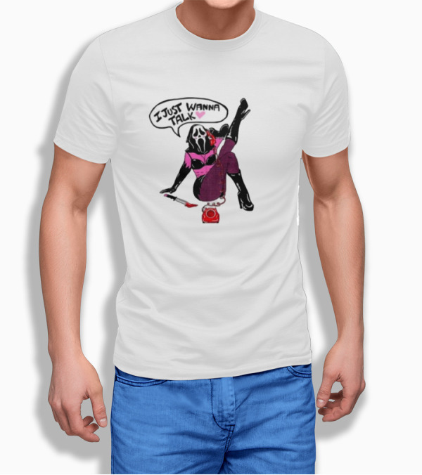 Oatmilklady I Just Wanna Talk Ghost Face Mask Retro Phone T-Shirt