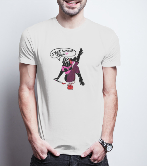 Oatmilklady I Just Wanna Talk Ghost Face Mask Retro Phone T-Shirt