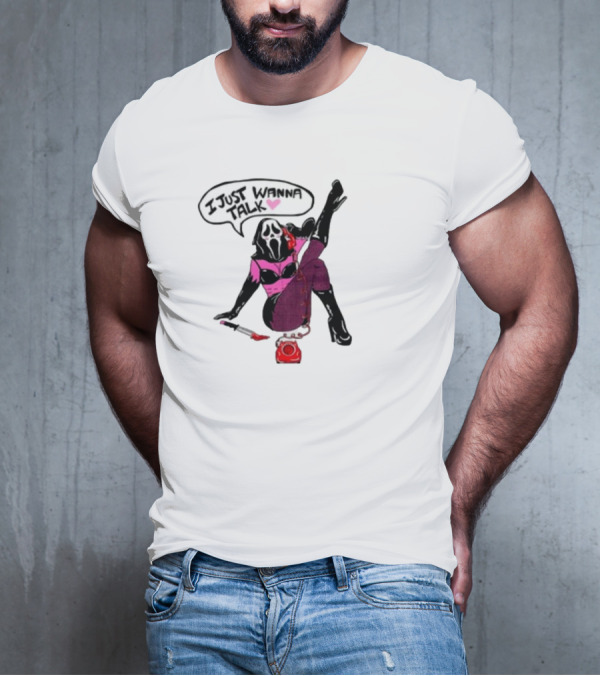 Oatmilklady I Just Wanna Talk Ghost Face Mask Retro Phone T-Shirt