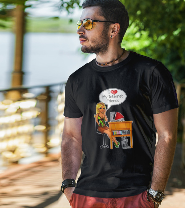 Cherrykitten I Love My Internet Friends Y2K Vintage Blonde Girl At Desk Pixel T-Shirt