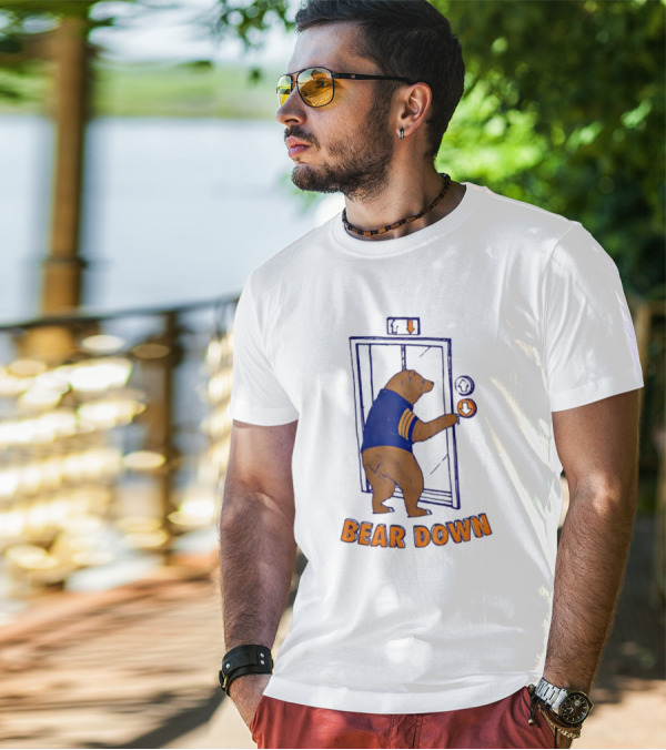 Bear Down Bear In Blue Jersey Pressing Elevator Button T-Shirt