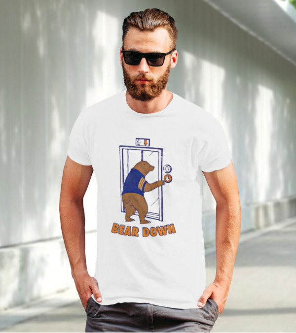 Bear Down Bear In Blue Jersey Pressing Elevator Button T-Shirt