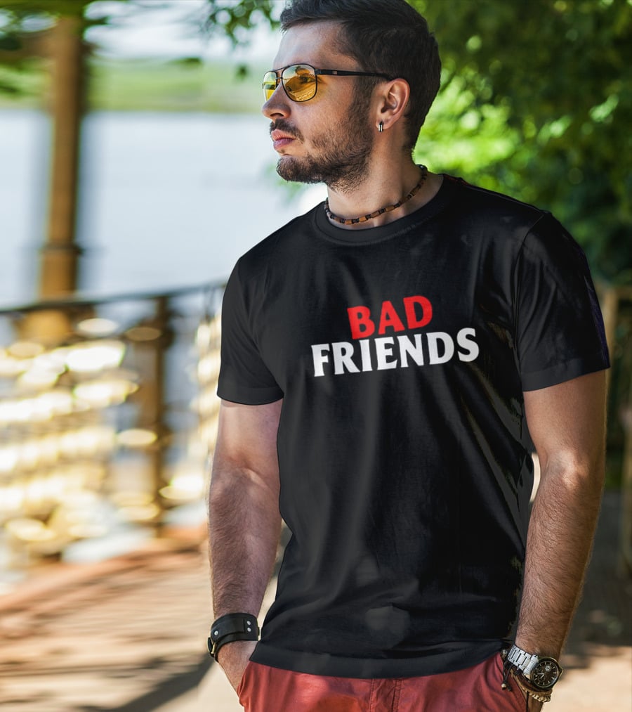 Bad Friends Podcast Logo Red White T-Shirt